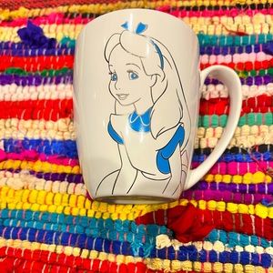 Disney Parks Alice in Wonderland Ceramic Mug white & blue w/sparkly rhinestones